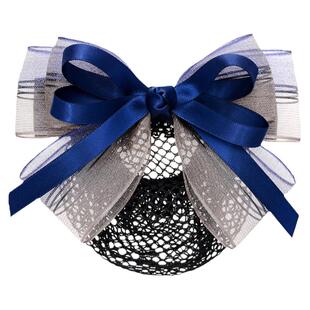 护士头花女职业盘发网兜绢纱蝴蝶结发夹工作上班盘头发饰蓝色空乘