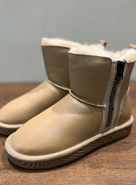 反季6折！真皮全羊毛！侧拉链白色雪地靴女高帮冬季女鞋时尚