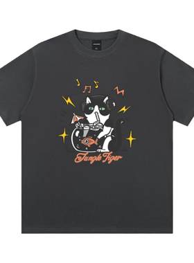 丛林老虎原创插画卡通猫咪短袖男