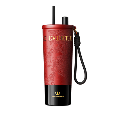 马年红色吸管保温杯女士男高颜值