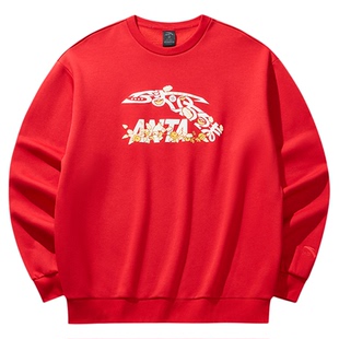 安踏好事发生卫衣男女加绒保暖套头衫马年限定款本命红色运动上衣