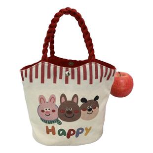 卡通可爱菜篮子包包女ins通勤手拎包儿童手提收纳包饭盒便当包