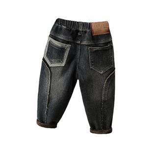 男童加绒牛仔裤秋冬装儿童一体绒裤子男孩加厚保暖裤子外穿潮拼接