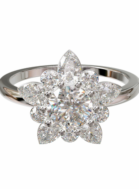 18K金轻奢圆主石群镶订婚戒可定