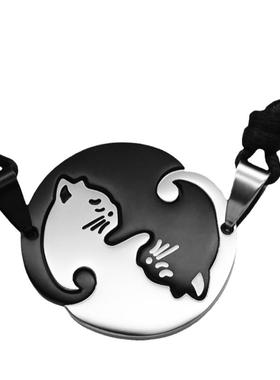 情侣项链男女一对款猫刻字拼接