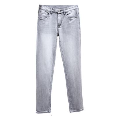 浅灰色修身牛仔裤男中腰修身弹力