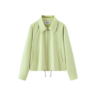 商场同款|森马外套女春季杏黄色插肩袖翻领抽绳2026新款简约夹克