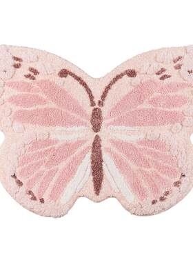 儿童地毯女孩卧室ins风床边毯粉色蝴蝶房间衣帽间地垫异形可机洗