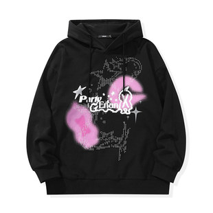 GENANX闪电潮牌2025秋季新款百搭纯棉连帽卫衣男像素风情侣装上衣