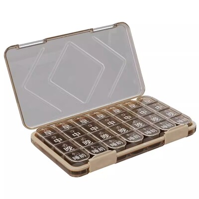 日本药盒一周七天药品分装盒分药器便携式老年人吃药提醒盒子丸片