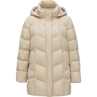 坦博尔冬季中长款羽绒服妈妈款可脱卸帽保暖舒适百搭鸭绒女士外套