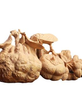 天然黄杨柿柿如意木雕设计感摆件