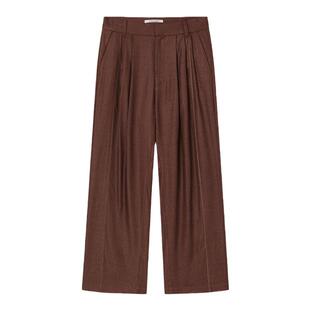 芸蚁「黄昏」橘咖色织毛亚麻肌理打边线光影悬垂多褶直筒长裤_舞