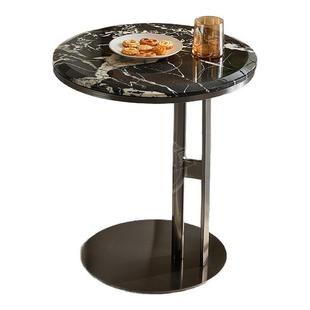 意式轻奢天然奢石沙发边几客厅高级感设计师大理石圆桌角几小茶几