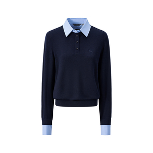 GIOVANNI VALENTINOpolo领针织衫女秋冬季休闲宽松假两件拼接毛衣