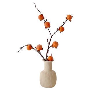 柿柿如意 仿真柿子果实树枝花瓶摆件仿真花假绿植客厅插花装饰