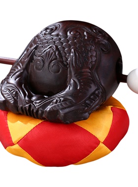 黑檀木木鱼家用一套梆子垫子法器实木打击乐器寺庙静心老式佛堂