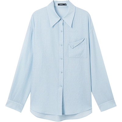 淡蓝色莱赛尔空气感欧若轻机能薄款衬衫女KBNE夏季新款衬衣上衣女