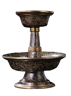 尼泊尔铜制古色描金护法杯