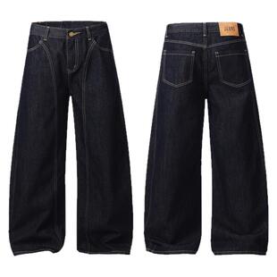 98SQUID 美式复古阔腿弯刀牛仔裤男女高街百搭宽松直筒拖地休闲裤