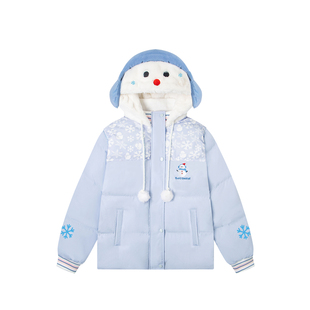 文文不乖原创设计雪人刺绣耳机毛绒连帽棉服女冬季加厚保暖面包服