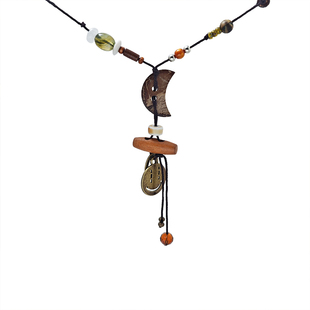 新中式月牙天然石吊坠项链女复古民族风长款毛衣链小众设计感配饰