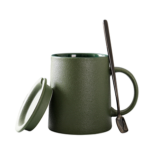 个性磨砂陶瓷马克杯高级感粗陶复古风咖啡杯简约黑色水杯颜值杯子