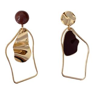 港风夸张几何不对称设计复古抽象艺术耳环金属高级感耳钉耳饰耳夹