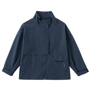 哈齿童装春秋儿童外套雾蓝色宽松休闲上衣男童女童户外三防冲风衣