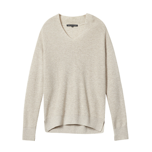 23区日系秋季通勤宽松羊毛羊绒混纺V领套头毛衣针织毛衫商场同款