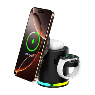 Qi2认证磁吸无线充电器 适用苹果16promax手机iphone15耳机iwatch S10 9手表支架氛围小夜灯四合一无线充电站