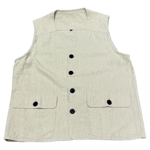 夏薄款纯亚麻男式马甲坎肩文艺宽松复古背心无袖男外套新中式唐装