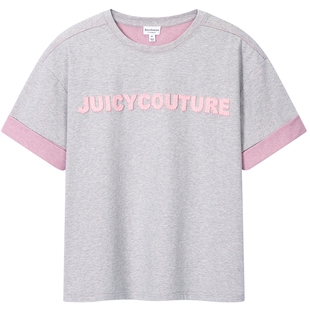 Juicy Couture橘滋T恤女26夏季新款撞色立体毛巾绣宽松上衣短袖