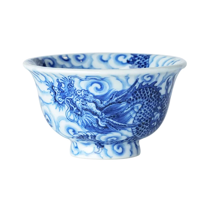 刘建锋窑青花柴窑云龙纹主人杯景德镇陶瓷品茗杯纯手绘茶杯礼盒装