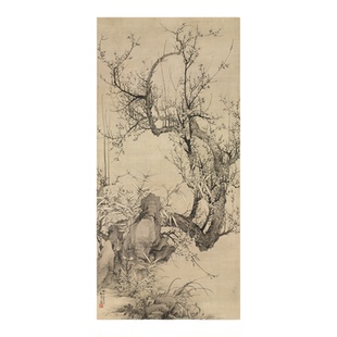 梅逸亮梅竹图墨梅微喷复制品打印传统花鸟画绢布临摹画稿卷轴挂画