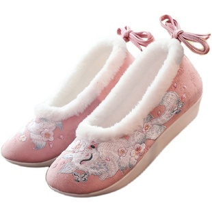 九尾狐明制登云履内增高古风汉服鞋加绒厚底秋冬圆头仙女舞蹈布鞋