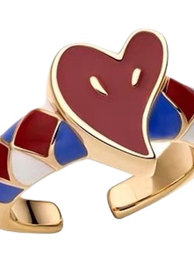 艺术珐琅爱心戒指女多巴胺系戒指