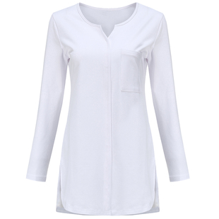 女式长袖t恤中长款宽松女款秋装大码打底衫韩版纯棉春季女士上衣