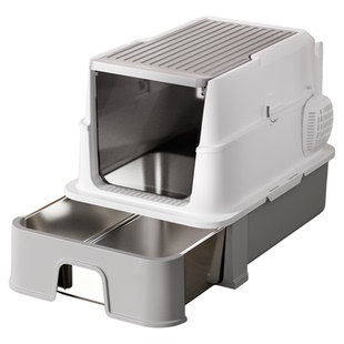 不锈钢猫砂盆超大号全封闭抽屉式防臭隔臭防砂外溅掀盖式猫咪厕所