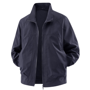 吉普休闲夹克男士春季薄款中年爸爸男装衣服男式春装立领运动外套