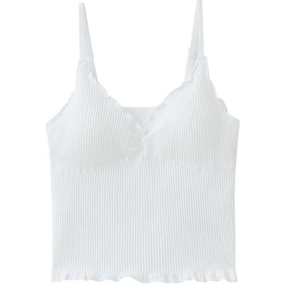 【带胸垫】 68内衣女荷叶边无钢圈吊带背心承托可拆胸垫文胸罩