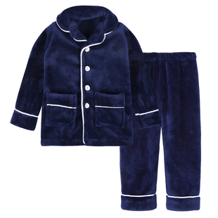 男童睡衣秋冬款法兰绒加厚儿童睡衣家居服套装青少年睡衣女童睡衣