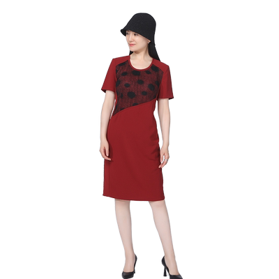 靓诺纯色阳红水溶圆领时尚蕾丝