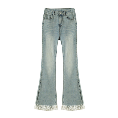 蕾丝拼接牛仔春季新款九分裤