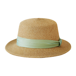 Himade赫本风法式平顶草帽子夏沙滩度假遮阳防晒大檐大头围显脸小