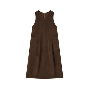 吴童童U领无袖外搭背心连衣裙女秋冬韩系慵懒宽松显瘦A字长裙子