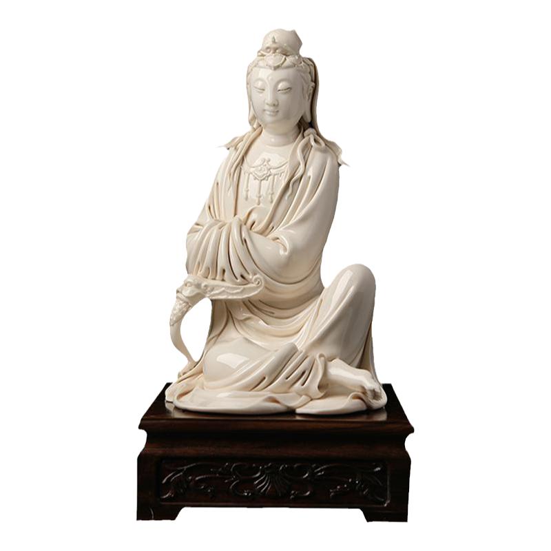 戴玉堂林吉祥陶瓷摆件《依貉披坐观音（配底座）》菩萨佛像工艺品