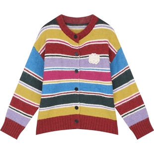 妖精的口袋彩虹条纹复古新年毛衣女2025年冬季新款甜美可外穿内搭