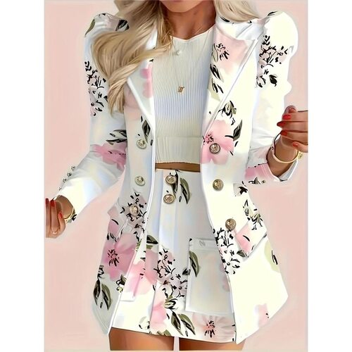 X 82033 Fashion Checkered Floral Skirt Suit 气质格子套装
