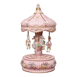 发光粉色上下升降旋转木马音乐盒天空之城八音盒女生儿童生日礼物
